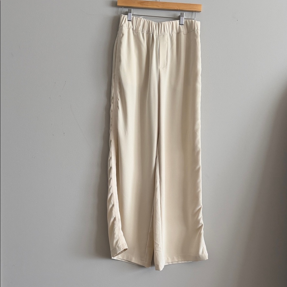 Anthropologie Cream Wide-Leg Side-Trim Pants